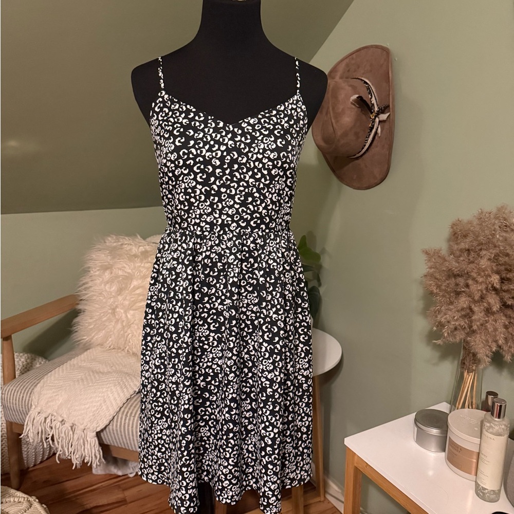 LOFT Black and White Floral Mini Dress